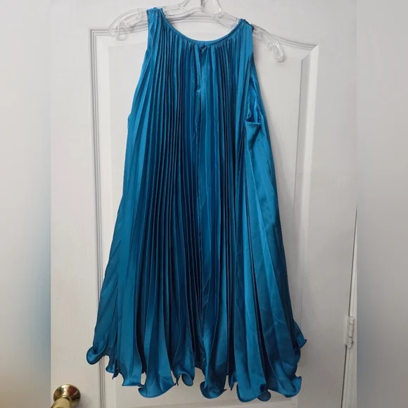 NWT Mac Duggal Ocean Blue Trumpet Pleated Mini Dress 49636 Sz 12 - Picture 3 of 6